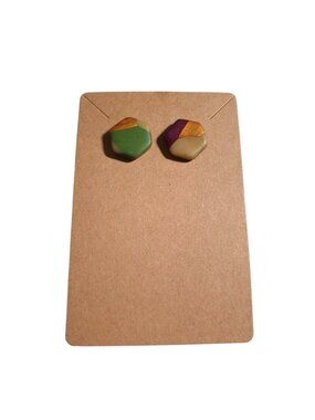 Handmade Geometric Multicolor Clay Hexagon Stud Earrings Stylish Unique Jewelry